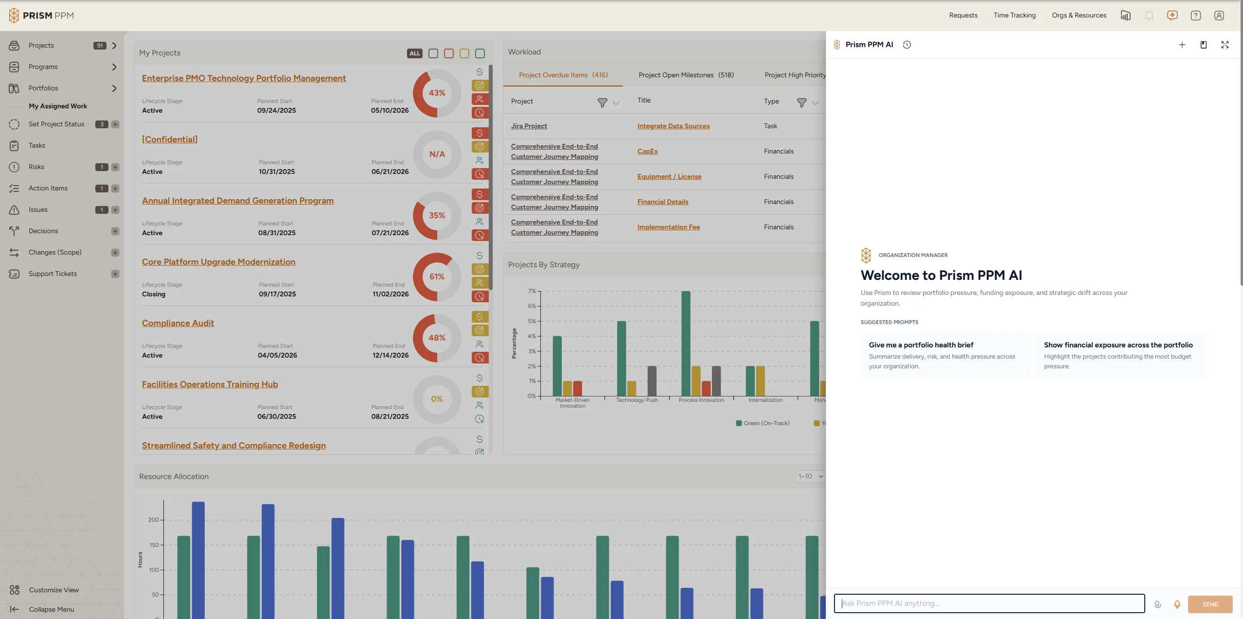 Prism PPM's AI agent works with project, program, and portfolio level data to help PMOs manage and lead more strategically