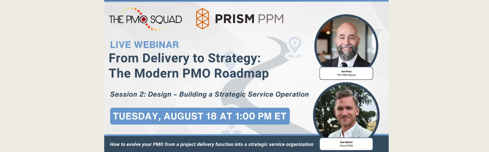 promotional banner for PMO design webinar